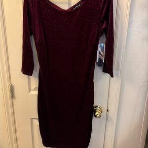 Sequin Hearts Burgundy Bodycon Dress 3/4 Sleeve Scoop Neck